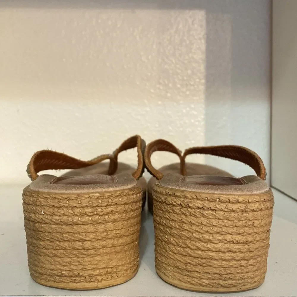 Sbicca Wedge Rhinestone Brown Thong Flip Flop Sandals